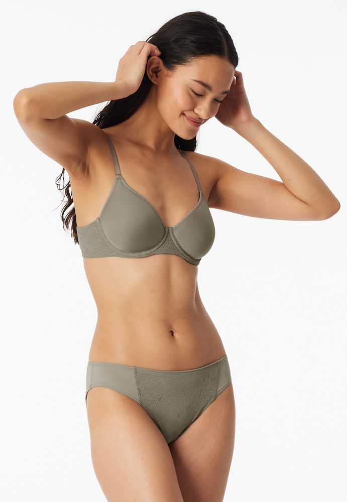 Schiesser Bügel-BH mit Spitze Oliv - Air für Damen, Größe 75B, 90 % Polyester, 10 % Elasthan