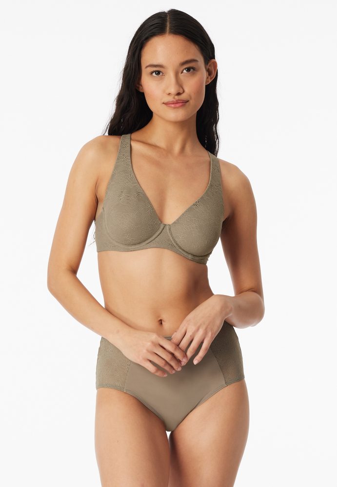 Schiesser Bügel-BH mit Spitze Oliv - Air für Damen, Größe 85D, 85 % Polyamid, 15 % Elasthan