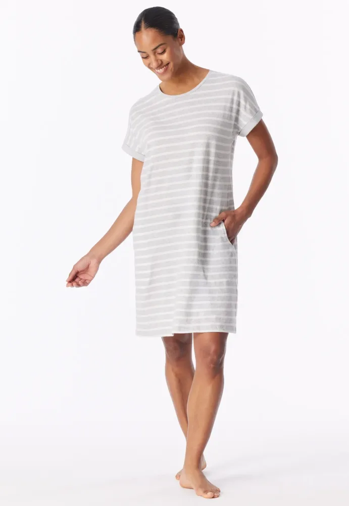 Schiesser Nachthemd kurzarm Grau gestreift - Casual Essentials für Damen, Größe 5XL, 100 % Baumwolle