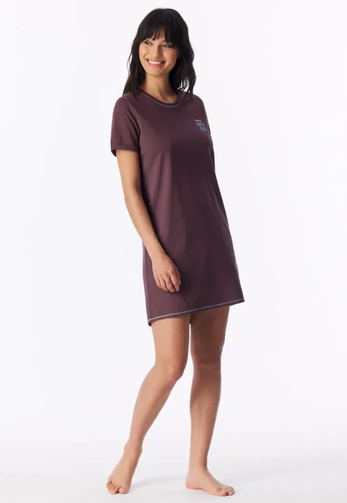 Schiesser Nachthemd kurzarm Bordeaux- Casual Essentials für Damen, Größe M, 100 % Baumwolle