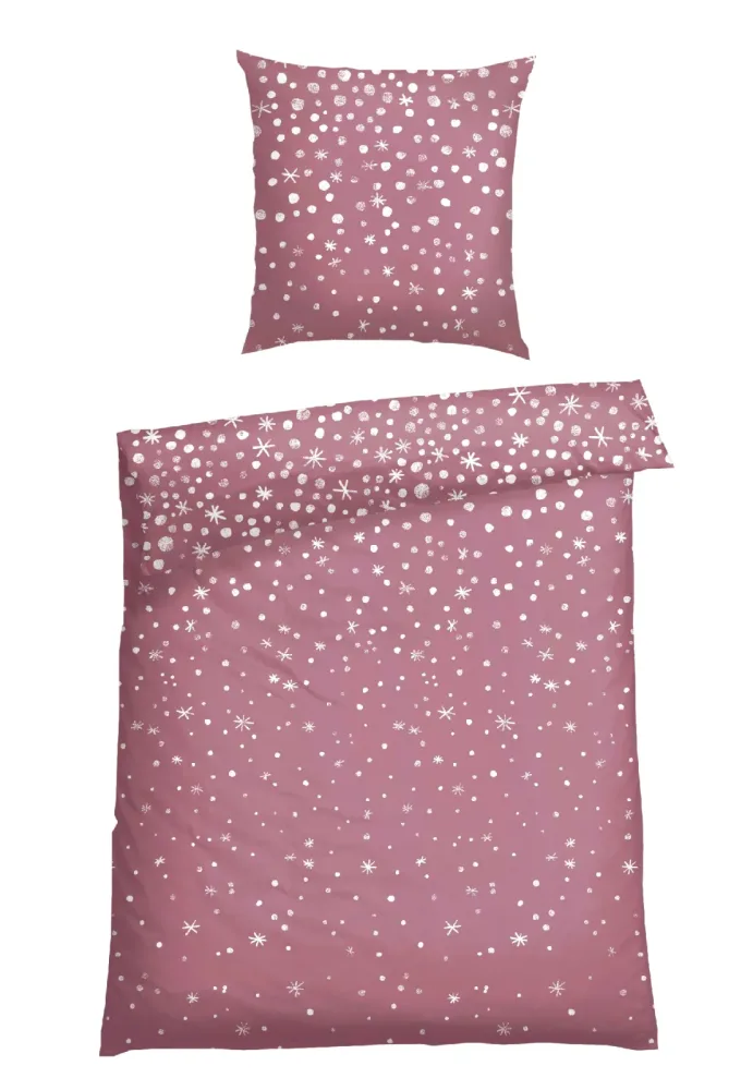 Schiesser Bettwäscheset 2-teilig Pink gemustert - Feinbiber, Größe 155*220, 100 % Baumwolle
