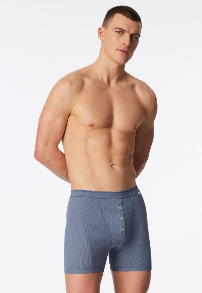 Schiesser Enge Boxershorts Doppelripp mit Knopfleiste Blau - Revival Friedrich für Herren, Größe XXL, 100 % Baumwolle