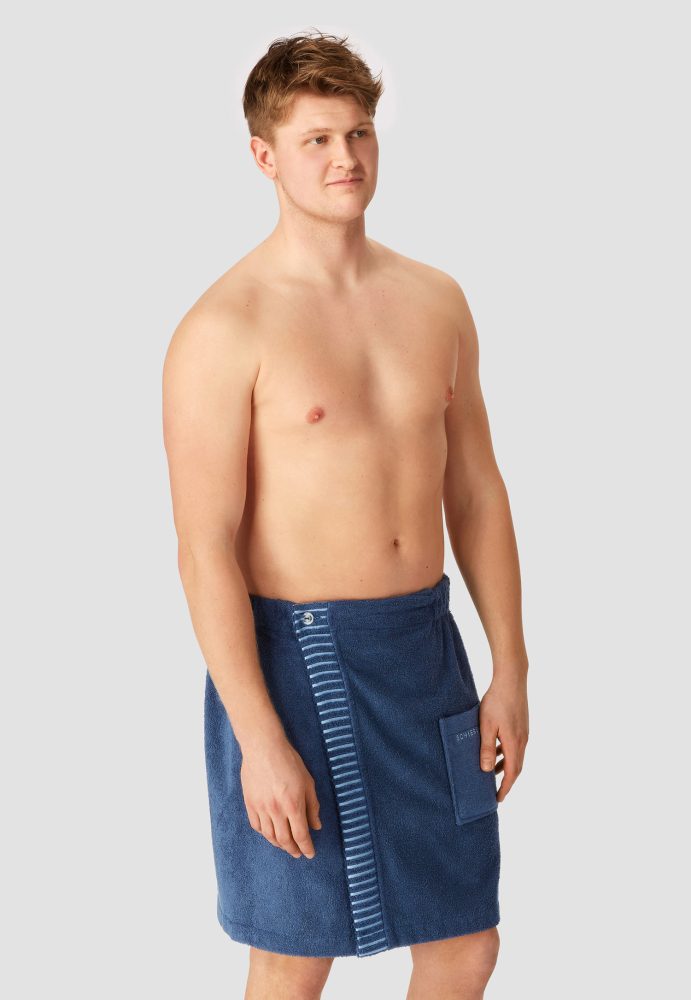 Schiesser Saunatuch mit Knöpfen Dunkelblau - SCHIESSER Home, Größe 55*150, 100 % Baumwolle