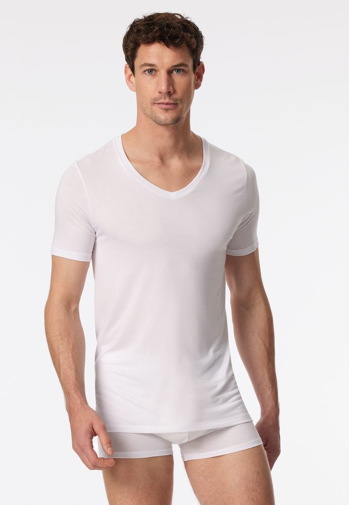 Schiesser T-Shirt V-Ausschnitt Weiss - Premium Modal für Herren, Größe XL, 55 % Modal, 35 % Polyamid, 10 % Elasthan