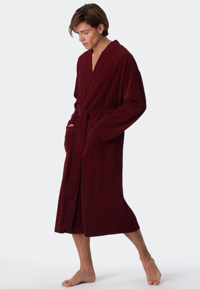 Schiesser Bademantel Bordeaux - Feather Terry für Herren, Größe 44/46, 80 % Baumwolle, 20 % Polyester