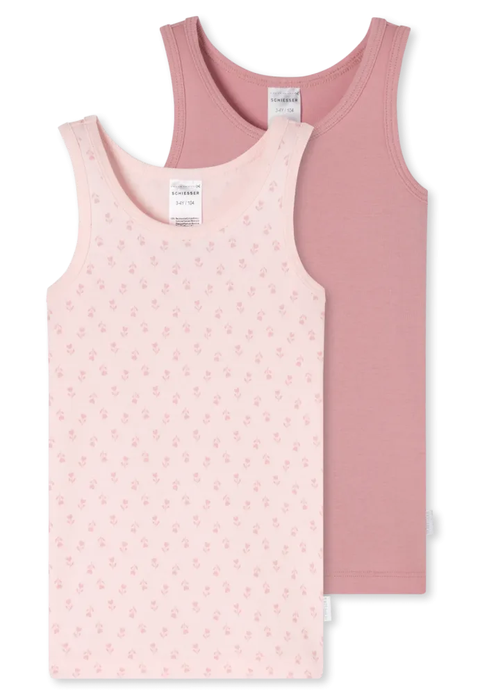 Schiesser Unterhemd Feinripp 2er-Pack Rosa - Fine Rib für Mädchen, Größe 2Y, 100 % Baumwolle