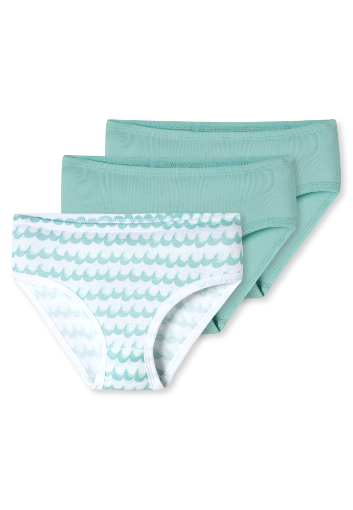 Schiesser Slip Feinripp 3er-Pack Blau/Weiss - Fine Rib für Mädchen, Größe 4Y, 100 % Baumwolle