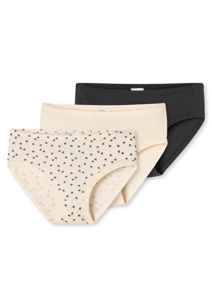 Schiesser Slip Feinripp 3er-Pack Schwarz/Weiss gemustert - Fine Rib für Mädchen, Größe 2Y, 100 % Baumwolle