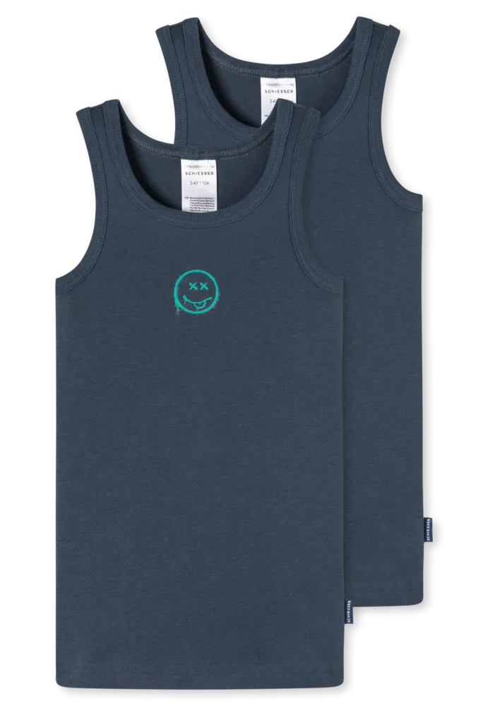 Schiesser Tank Top Feinripp 2er-Pack Dunkelblau - Fine Rib für Jungen, Größe 2Y, 100 % Baumwolle