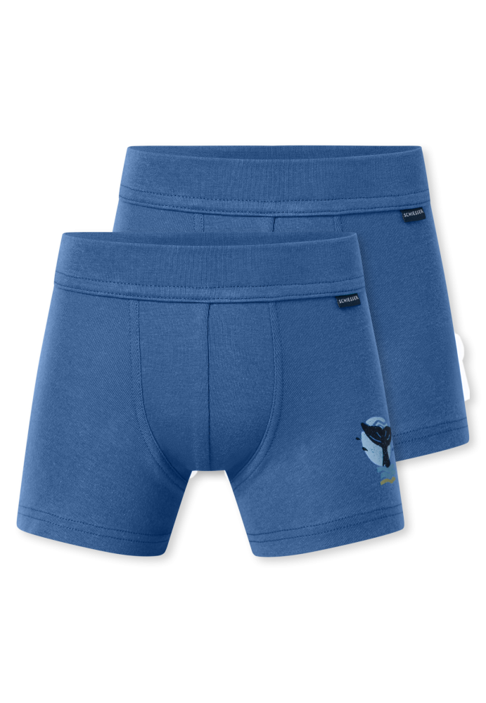 Schiesser Shorts 2er-Pack Blau - Fine Rib für Jungen, Größe 6Y, 100 % Baumwolle