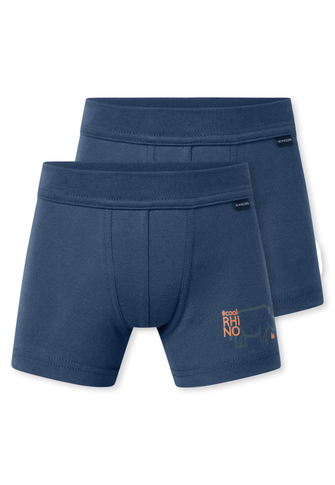 Schiesser Shorts 2er-Pack Dunkelblau - Fine Rib für Jungen, Größe 4Y, 100 % Baumwolle