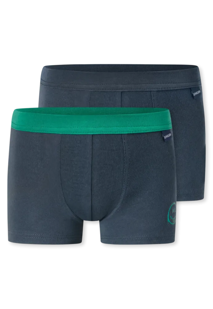 Schiesser Shorts 2er-Pack Blau/Grün - Fine Rib für Jungen, Größe 2Y, 100 % Baumwolle