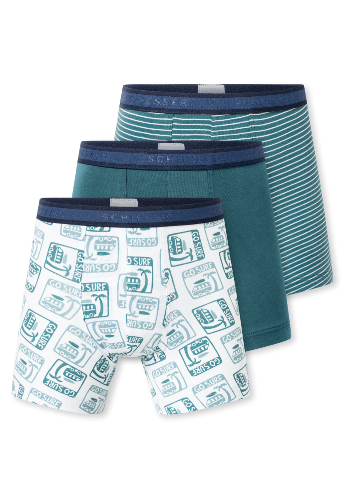 Schiesser Shorts 3er-Pack Petrol/Weiss gestreift - 95/5 für Jungen, Größe 2Y, 95 % Baumwolle, 5 % Elasthan