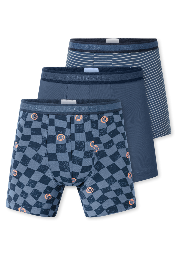 Schiesser Shorts 3er-Pack Blau gemustert - 95/5 für Jungen, Größe 2Y, 95 % Baumwolle, 5 % Elasthan