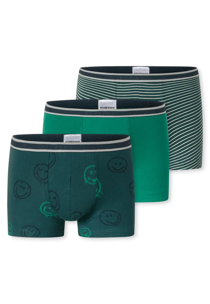 Schiesser Shorts 3er-Pack Grün gemustert- 95/5 für Jungen, Größe 2Y, 95 % Baumwolle, 5 % Elasthan