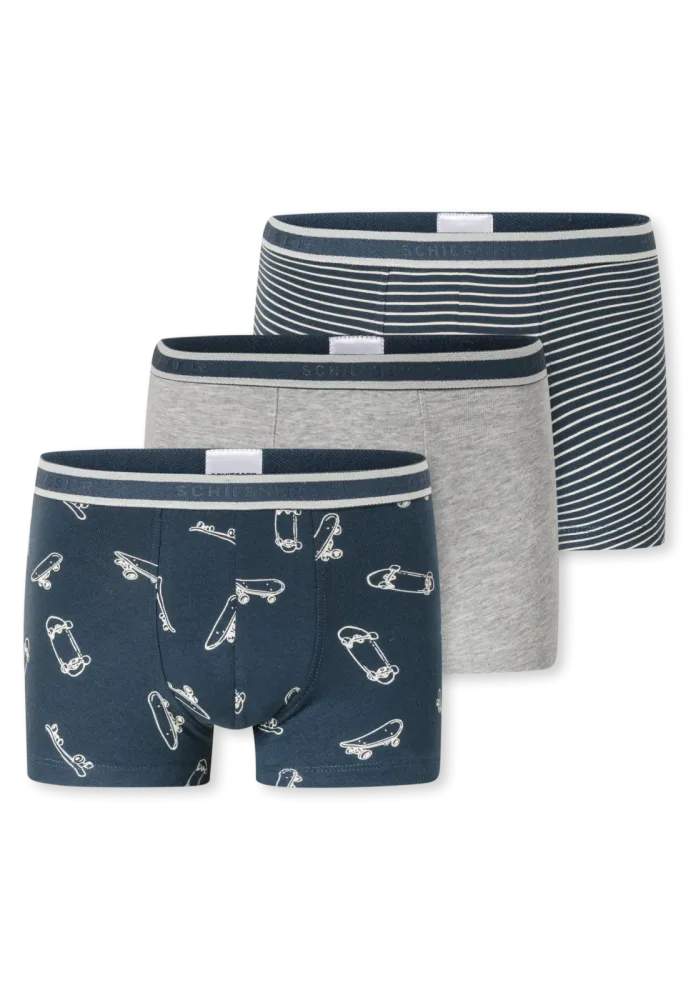 Schiesser Shorts 3er-Pack Blau/Grau gemustert - 95/5 für Jungen, Größe 2Y, 95 % Baumwolle, 5 % Elasthan
