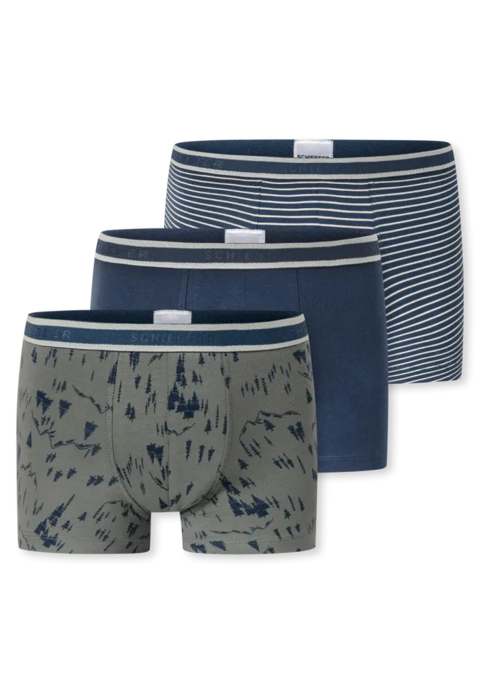 Schiesser Shorts 3er-Pack Blau/Grün gemustert - 95/5 für Jungen, Größe 2Y, 95 % Baumwolle, 5 % Elasthan