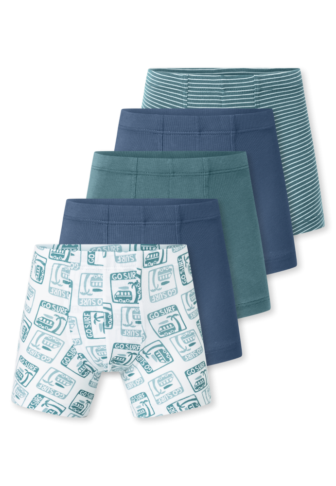 Schiesser Shorts 5er-Pack Grün/Blau gemustert - 95/5 für Jungen, Größe 4Y, 95 % Baumwolle, 5 % Elasthan