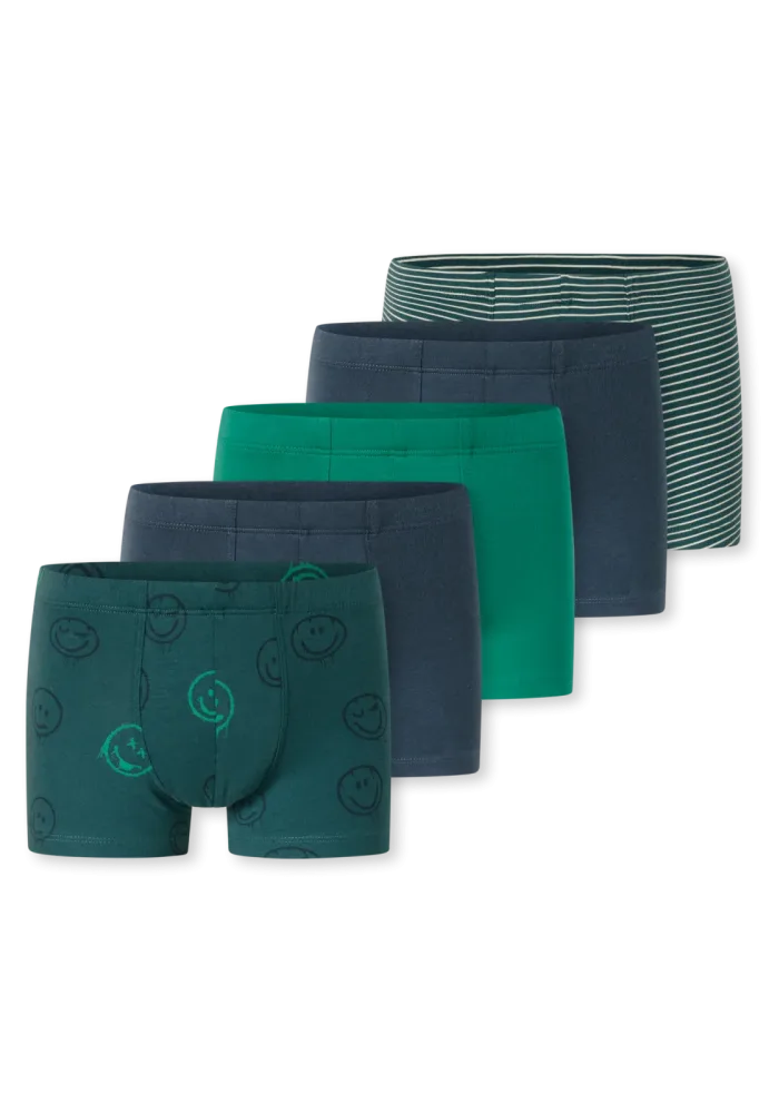 Schiesser Shorts 5er-Pack Blau/Grün gemustert - 95/5 für Jungen, Größe 2Y, 95 % Baumwolle, 5 % Elasthan