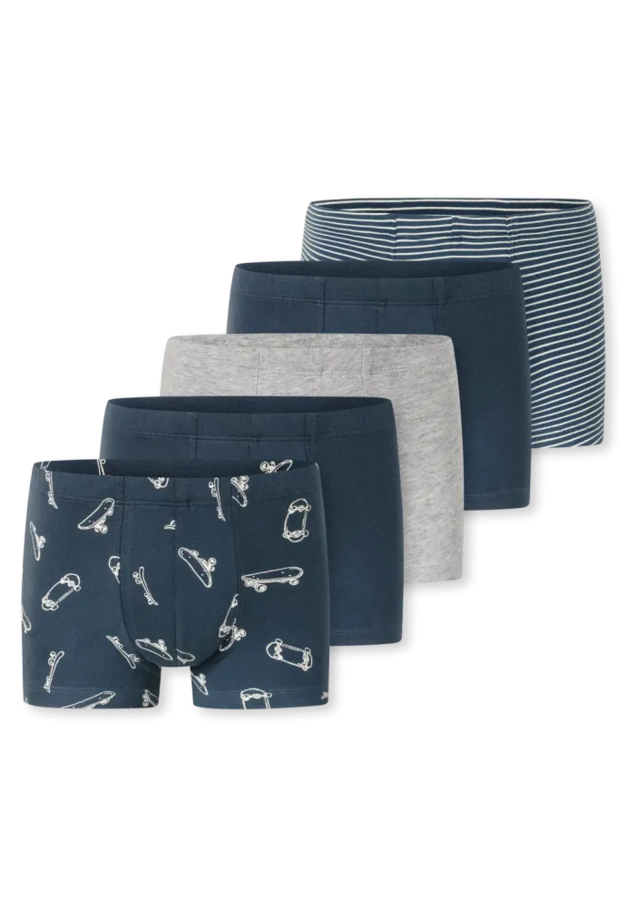 Schiesser Shorts 5er-Pack Blau/Grau gemustert - 95/5 für Jungen, Größe 2Y, 95 % Baumwolle, 5 % Elasthan