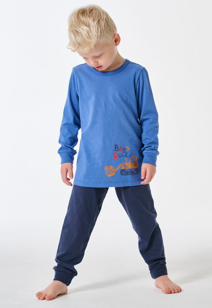 Schiesser Schlafanzug mit Bündchen Blau - Kids Nightwear für Jungen, Größe 4Y, 100 % Baumwolle