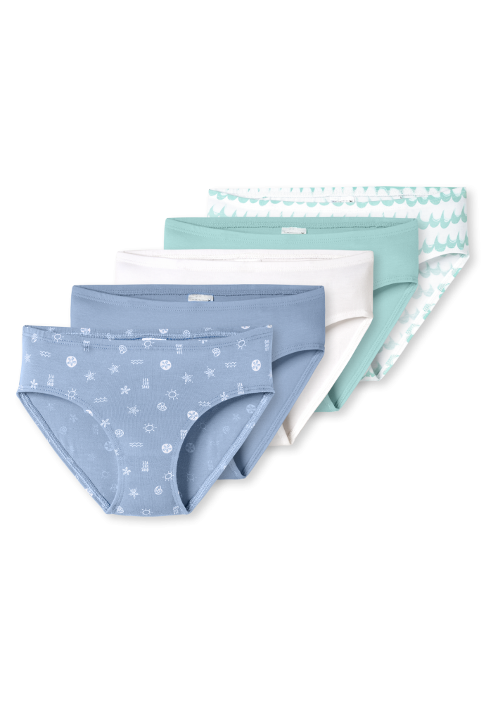 Schiesser Slip 5er-Pack Blau/Weiss gemustert - 95/5 für Mädchen, Größe 4Y, 95 % Baumwolle, 5 % Elasthan