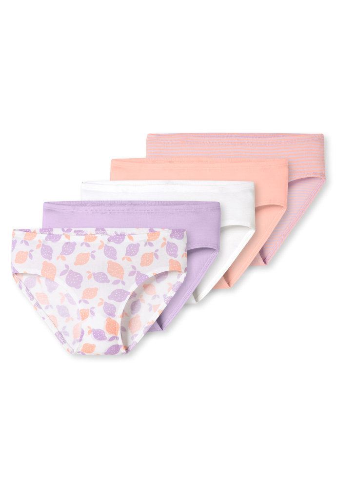 Schiesser Slip 5er-Pack Lila/Weiss gemustert - 95/5 für Mädchen, Größe 6Y, 95 % Baumwolle, 5 % Elasthan