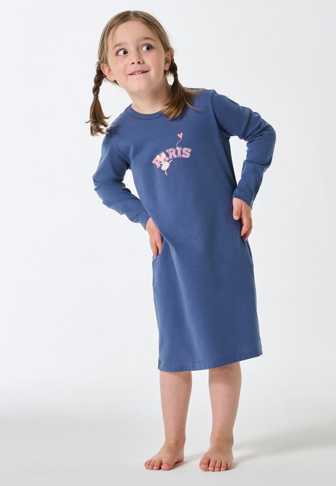 Schiesser Nachthemd langarm Blau - Kids Nightwear für Mädchen, Größe 6Y, 100 % Baumwolle