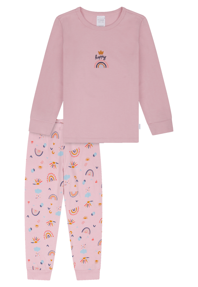 Schiesser Schlafanzug lang Bündchen Regenbogen Sonne veilchen - Kids Nightwear für Mädchen, Größe 4Y, 100 % Baumwolle