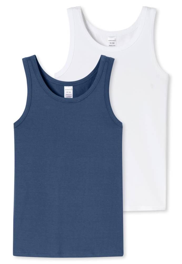 Schiesser Unterhemd 2er-Pack Blau/Weiss - 95/5 für Jungen, Größe XS, 95 % Baumwolle, 5 % Elasthan