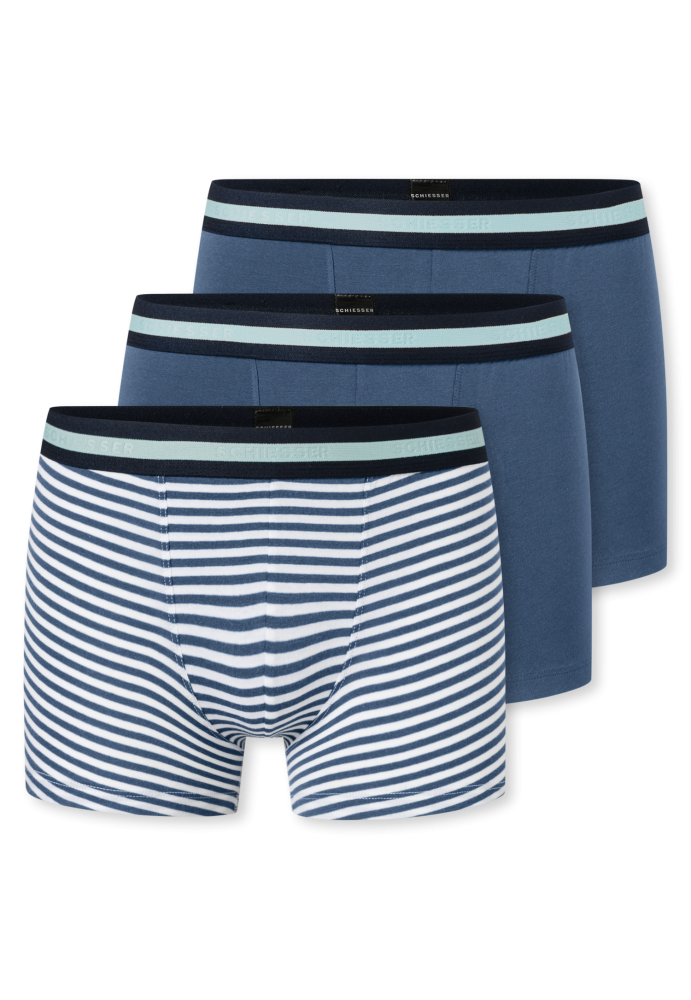 Schiesser Shorts 3er-Pack Blau/Weiss gestreift - 95/5 für Jungen, Größe S, 95 % Baumwolle, 5 % Elasthan