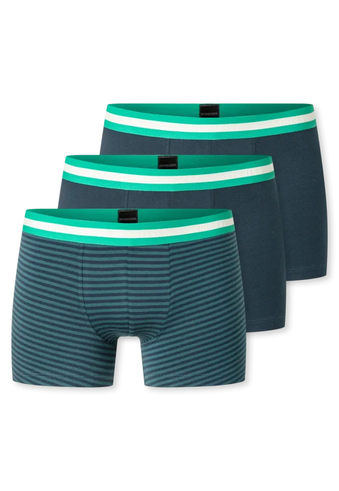 Schiesser Shorts 3er-Pack Blau gestreift - 95/5 für Jungen, Größe XS, 95 % Baumwolle, 5 % Elasthan