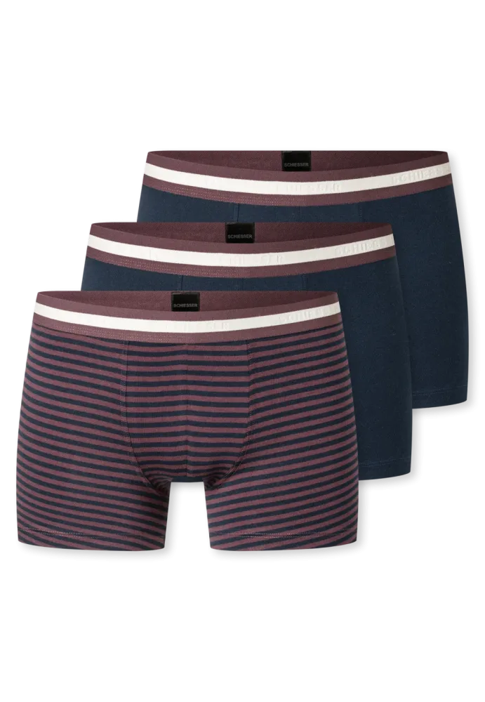 Schiesser Shorts 3er-Pack Dunkelblau/Bordeaux gestreift - 95/5 für Jungen, Größe M, 95 % Baumwolle, 5 % Elasthan