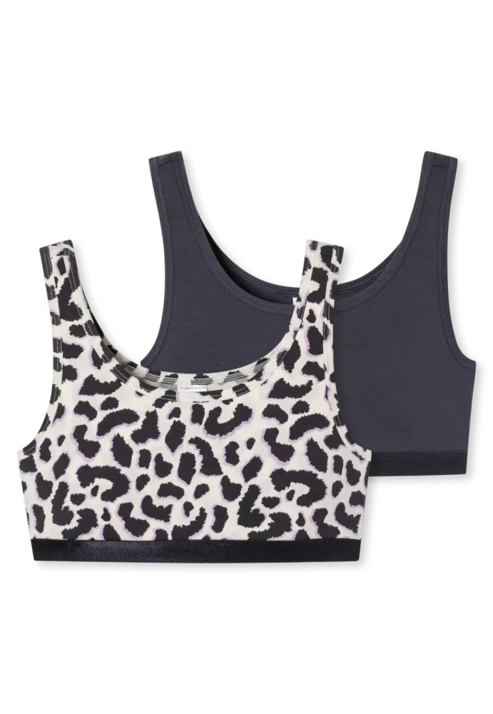 Schiesser Bustier 2er-Pack Anthrazit /Weiss gemustert - 95/5 für Mädchen, Größe 152, 95 % Baumwolle, 5 % Elasthan