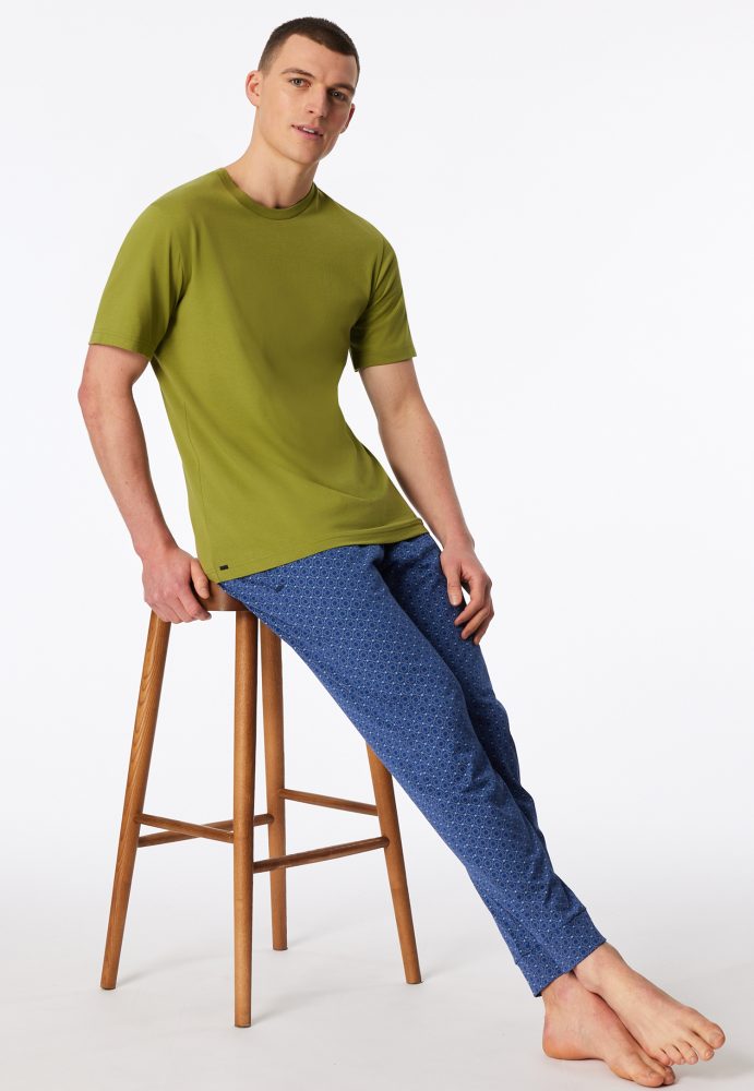 Schiesser Hose mit Bündchen Blau/Weiss gemustert - Mix+Relax für Herren, Größe L, 100 % Baumwolle