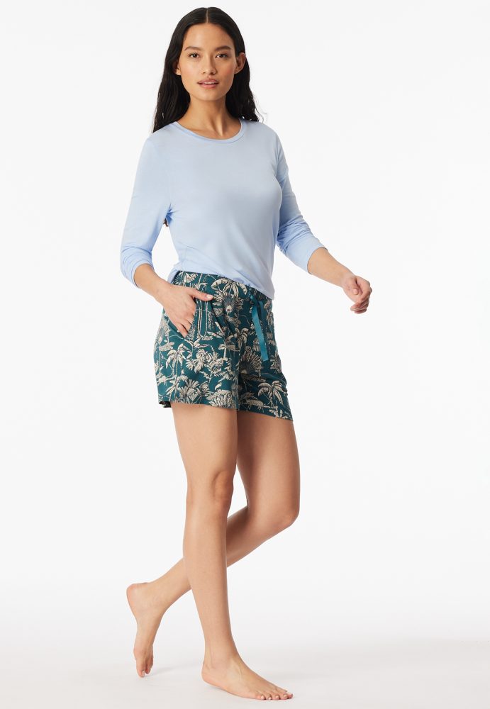 Schiesser Shorts Petrol gemustert - Mix+Relax für Damen, Größe L, 95 % Modal, 5 % Elasthan