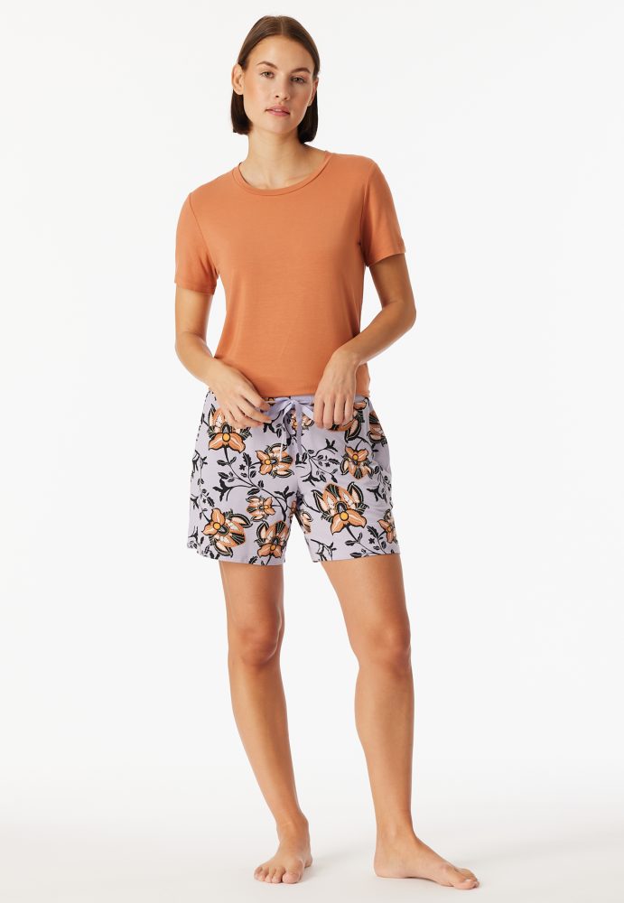 Schiesser Shorts Lila gemustert - Mix+Relax für Damen, Größe S, 95 % Modal, 5 % Elasthan