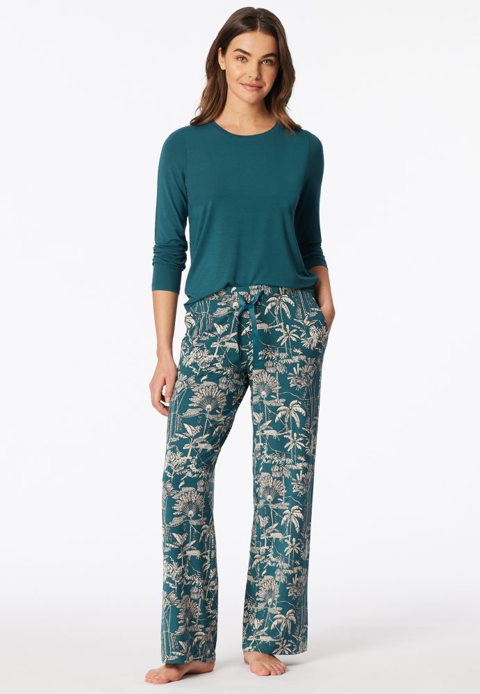 Schiesser Hose Petrol gemustert - Mix+Relax für Damen, Größe XL, 95 % Modal, 5 % Elasthan