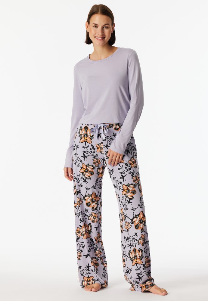 Schiesser Hose Lila gemustert - Mix+Relax für Damen, Größe S, 95 % Modal, 5 % Elasthan