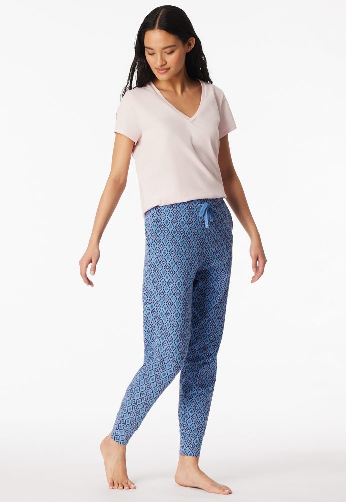 Schiesser Hose mit Bündchen Blau gemustert - Mix+Relax für Damen, Größe S, 95 % Baumwolle, 5 % Elasthan