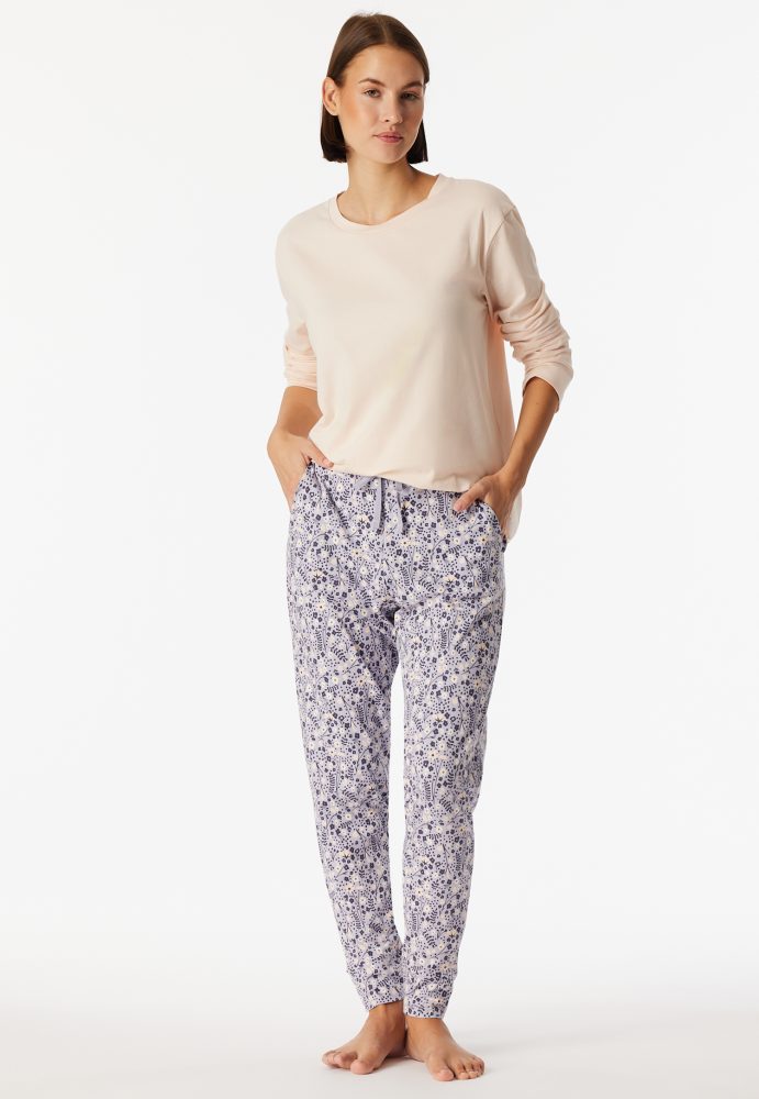 Schiesser Hose mit Bündchen Lila gemustert - Mix+Relax für Damen, Größe M, 95 % Baumwolle, 5 % Elasthan