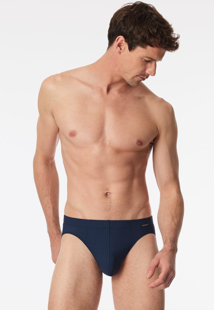 Schiesser Slip Dunkelblau gestreift - Pure Micro für Herren, Größe S, 80 % Polyamid, 20 % Elasthan