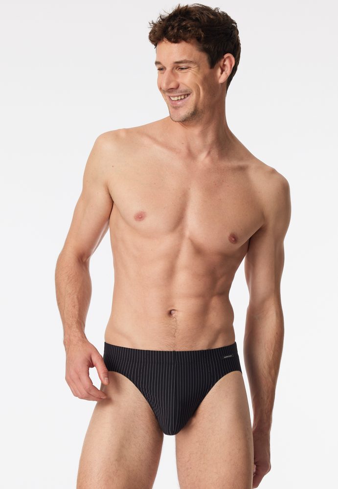 Schiesser Slip Schwarz gestreift - Pure Micro für Herren, Größe XL, 80 % Polyamid, 20 % Elasthan