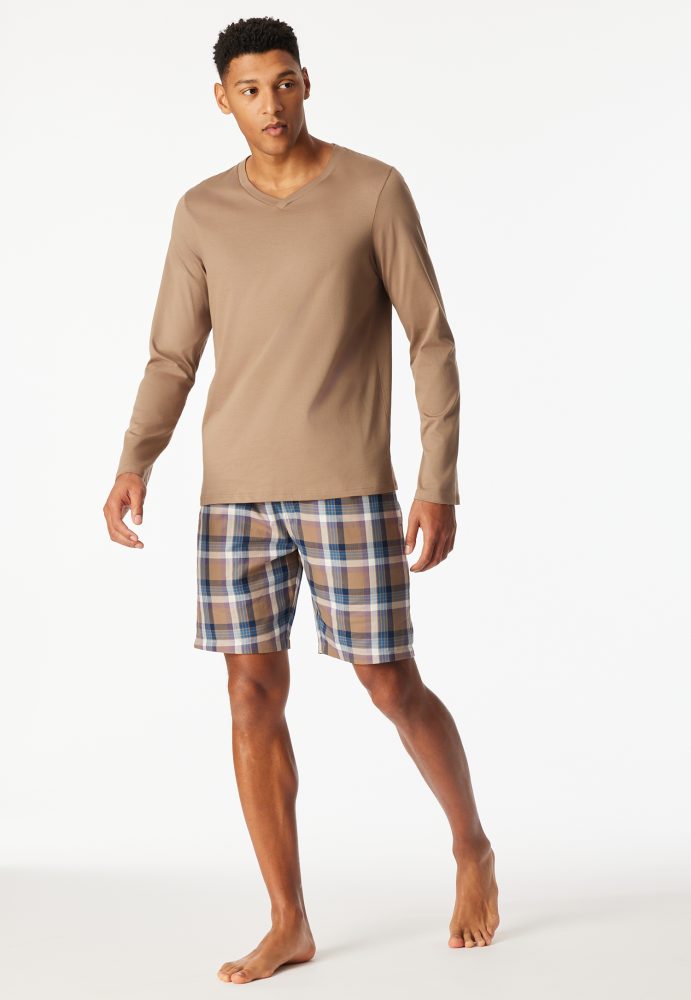 Schiesser Shirt V-Ausschnitt Braun - Mix+Relax für Herren, Größe M, 100 % Baumwolle