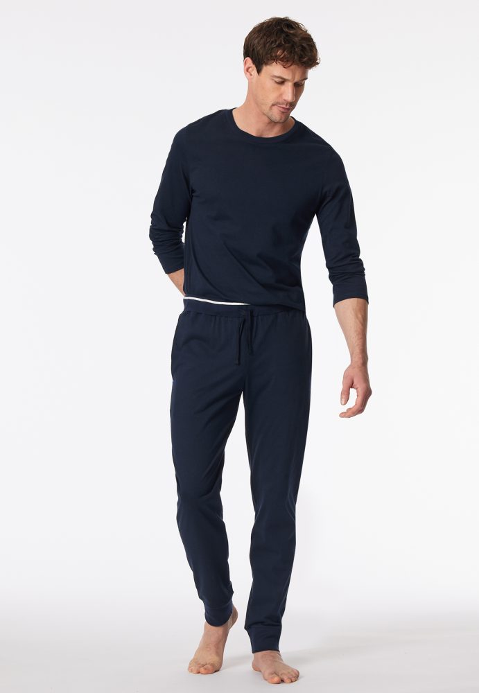 Schiesser Hose mit Bündchen Dunkelblau - Mix+Relax für Herren, Größe M, 100 % Baumwolle