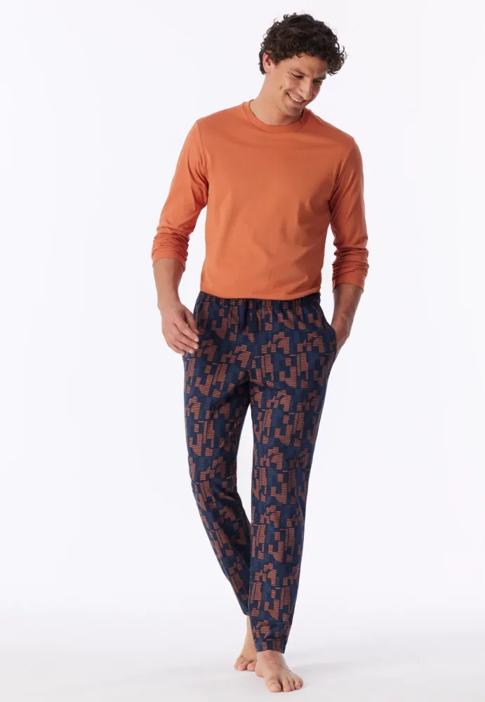 Schiesser Hose Orange/Blau gemustert - Mix+Relax für Herren, Größe L, 100 % Baumwolle