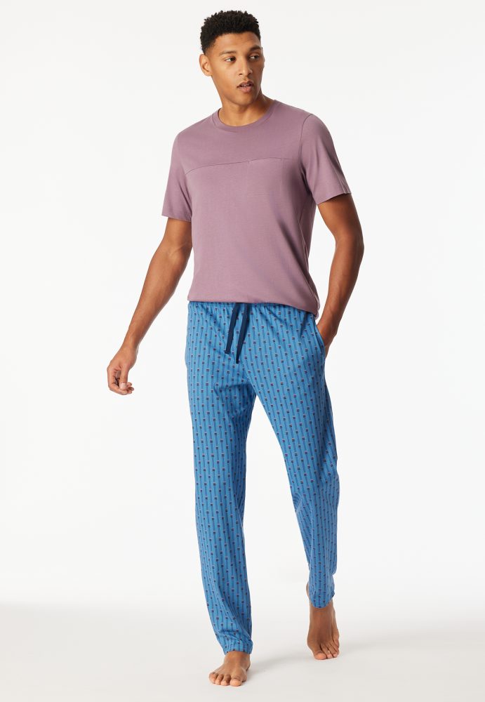 Schiesser Hose Blau gemustert - Mix+Relax für Herren, Größe XXL, 100 % Baumwolle