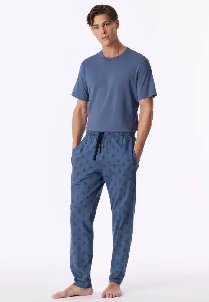 Schiesser Hose Blau gemustert - Mix+Relax für Herren, Größe S, 100 % Baumwolle