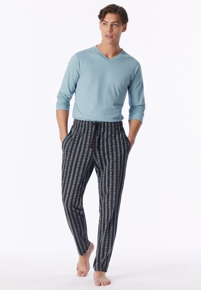 Schiesser Hose Anthrazit/Blau gemustert - Mix+Relax für Herren, Größe L, 100 % Baumwolle