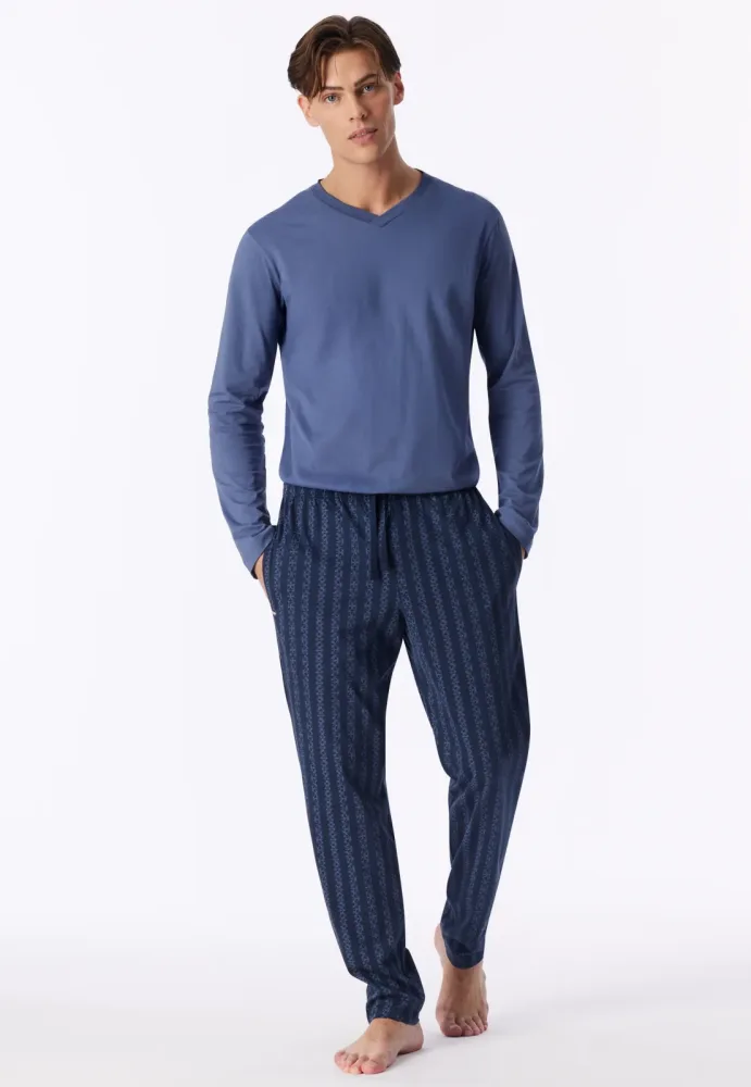 Schiesser Hose Blau gemustert - Mix+Relax für Herren, Größe L, 100 % Baumwolle